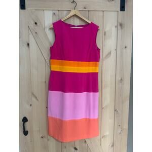 Deane & White | Pink Color Block Sleeveless Striped Silk Shift Dress | Size 12